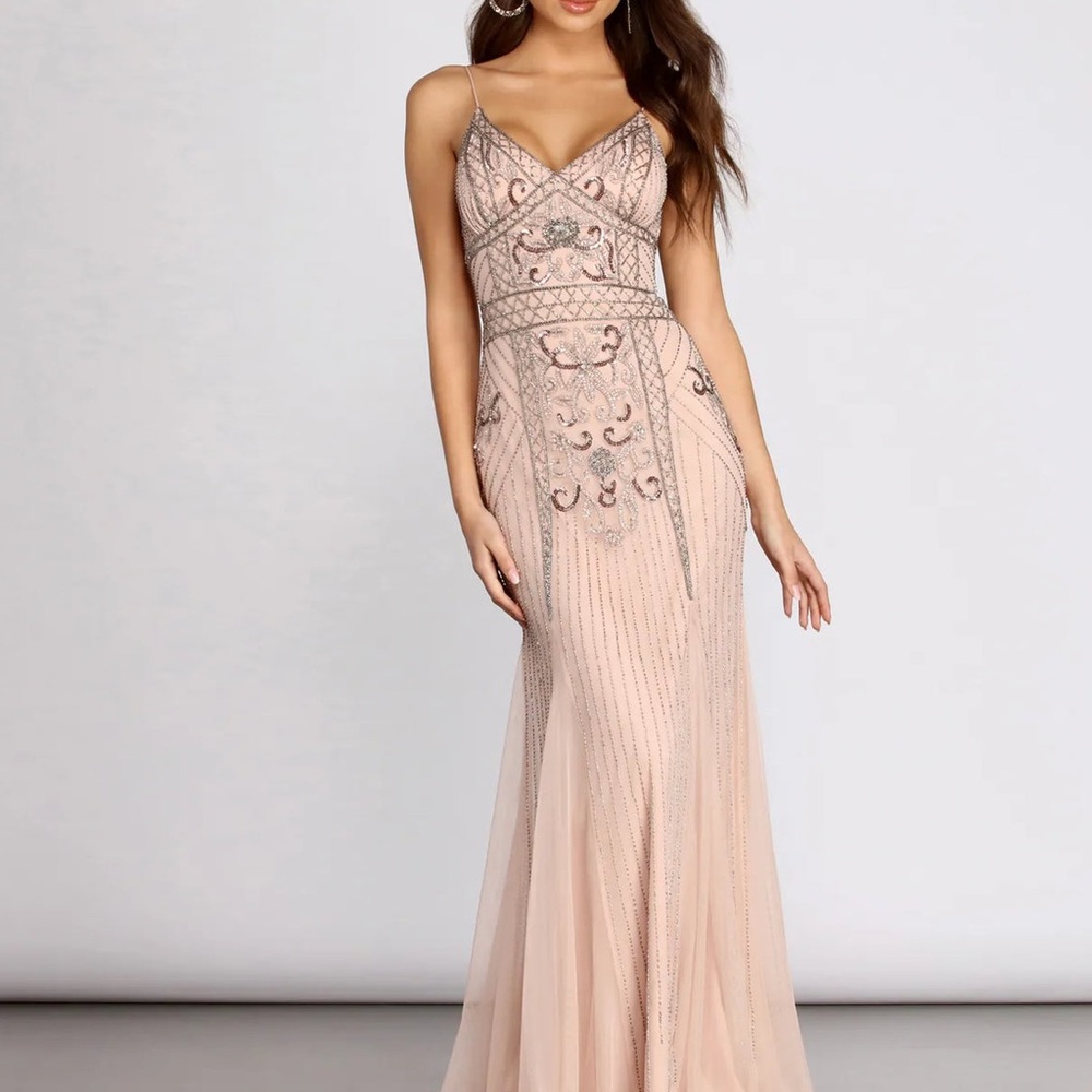 Jump Elegant Beaded Evening Gown – Size 5/6 (Color: Blush) - Picture 1 of 11